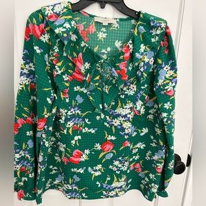 The Loft green floral blouse medium